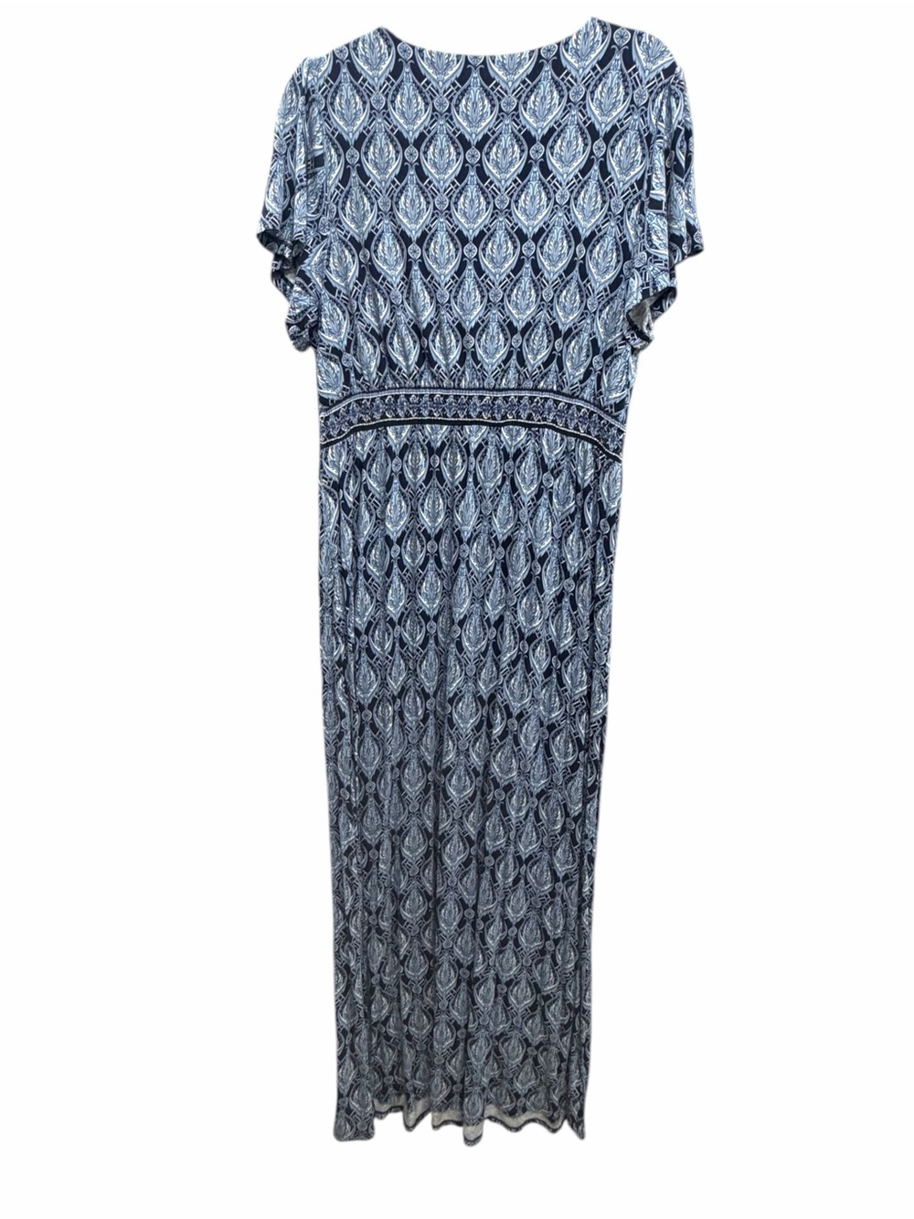 LOFT Beach Blue Paisley Maxi Dress Wrap Empire Waist Boho Short Sleeve Large - Picture 2 of 7